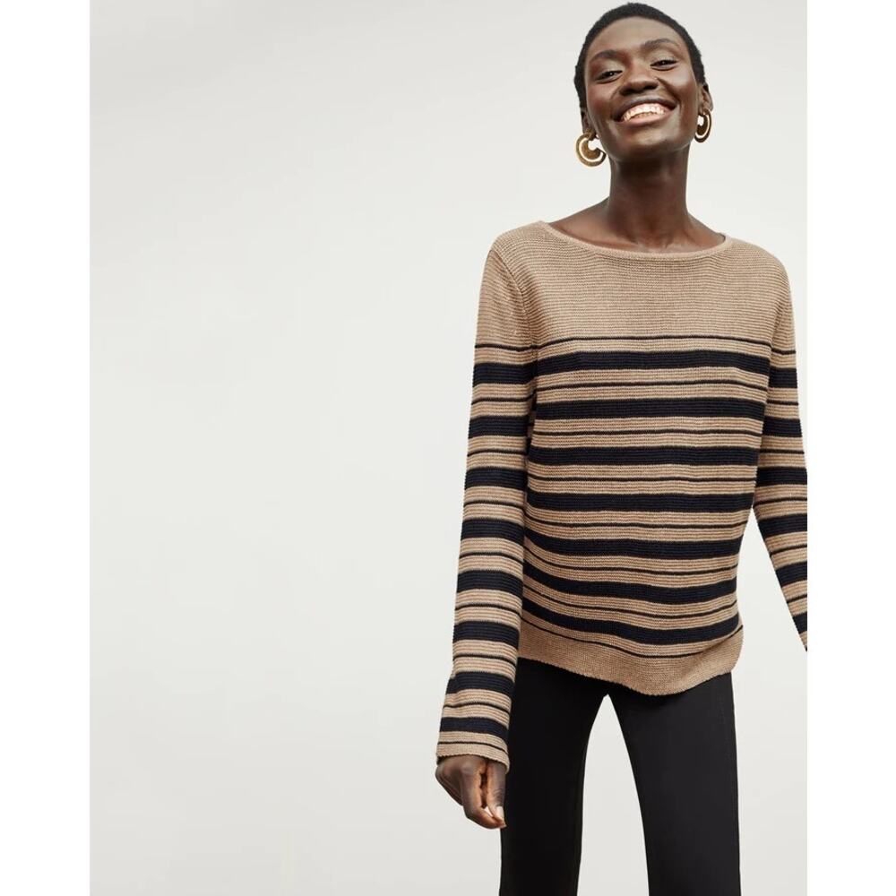 M.M. LAFLEUR The Samara Knit Linen Sweater – Oak & Black Stripe – Size XS
